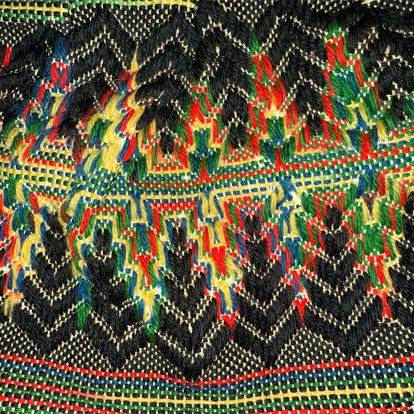 70s Vintage Tapestry Clutch Wood Handle Embroidered ZigZag Boho Hippie Bag - Picture 3 of 6